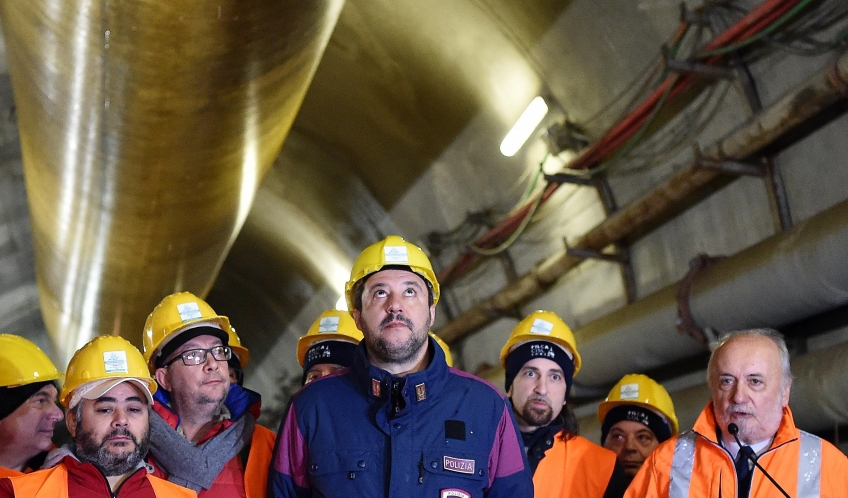 Il Vicepresidente del Consiglio e Ministro dell'Interno, Matteo Salvini, e il Ministro dei Trasporti francese, Élisabeth Borne, in visita ai cantieridella Torino-Lione